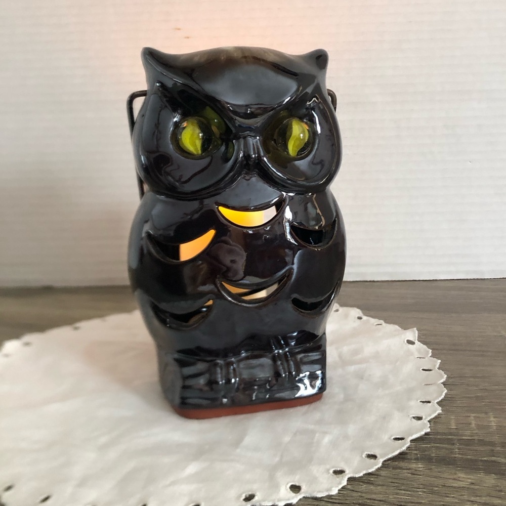Vtg Inarco Ceramic Owl Lantern with Marble Eyes